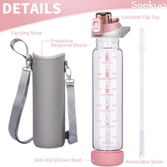 Seekua flip lid and straw detail for easy one-hand sipping convenience