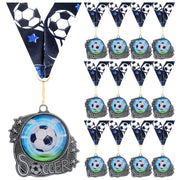 Seenelling front view of silver soccer medal pack showing professional presentation and recognition