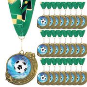 Seenelling front view medal showing gold finish and clear soccer design for standout awards
