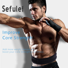 Sefulei belt in use during weighted push-up demonstrating increased core engagement and stability