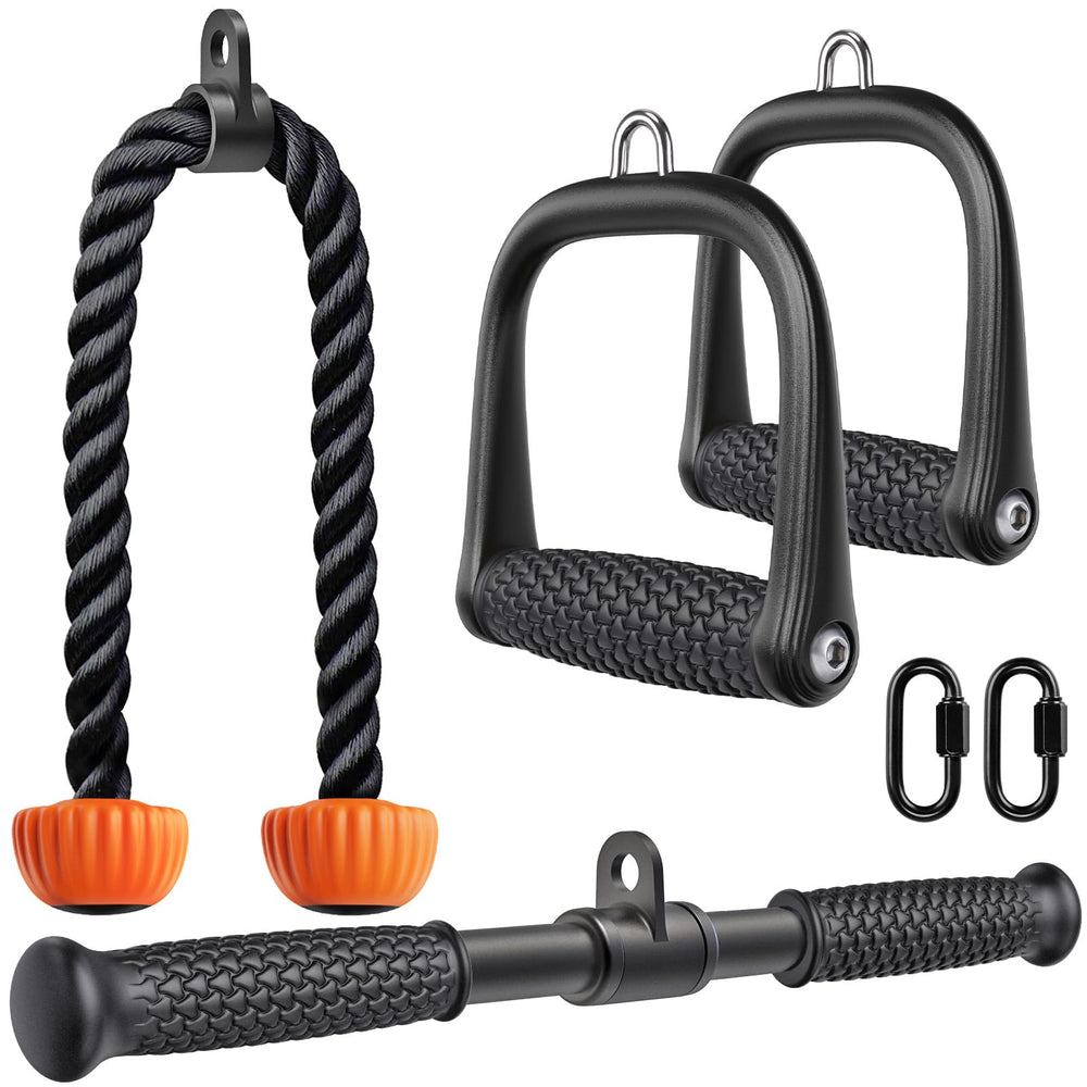 SELEWARE front view of cable attachments set showing included pieces and benefits