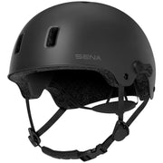 Sena Rumba front view showing skate-profile helmet and sleek matte black finish for stylish protection