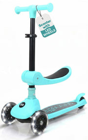 SereneLife scooter front view showing stable three-wheel base and bright color for safe play