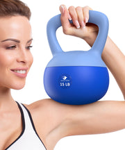 Serenilite kettlebell set front view showing three weights and compact design benefit