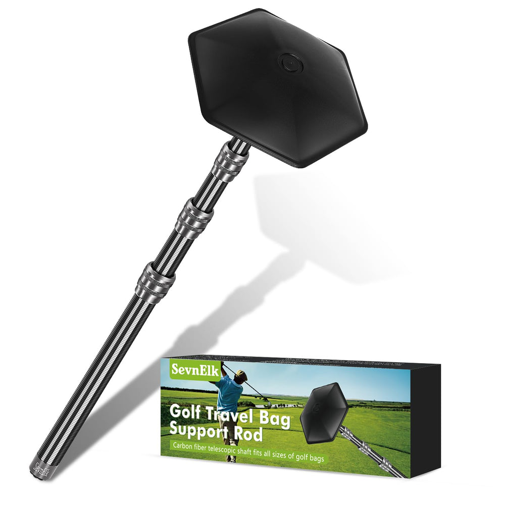 SevnElk front view of pole installed in travel bag protecting clubs