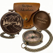 SFdizayn front view of engraved brass compass showing vintage charm and gift appeal