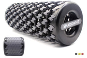 Shadowfit foam roller front view showing compact gray design and portability benefit