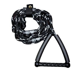Shaka Pro front view of black wakesurf rope package showing compact design and benefits