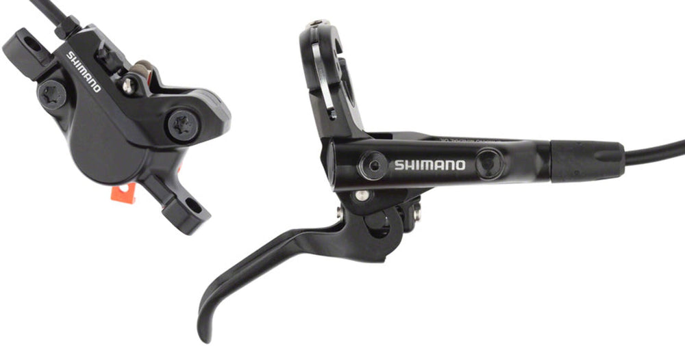 SHIMANO BR-MT500 and BL-MT501 front view mounted on handlebar showing clean fit and control