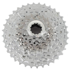 SHIMANO Deore XT cassette front view showing compact stacked design and durable finish