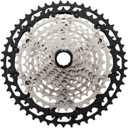 SHIMANO XT CS-M8100 front view showing silver and black finish and tooth profile benefit fast shifts