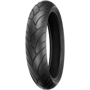 Shinko Motorcycle Tires front view showing 120/70ZR17 profile and fitment benefit