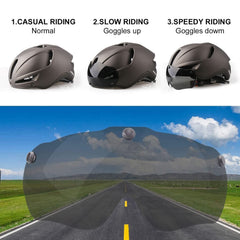 Shinmax helmet with magnetic goggles attached for sun and debris protection