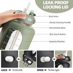 SIEROZUR lid and straw detail showing lock button and spillproof benefit