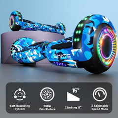 SIMATE hoverboard wheel LED detail highlighting bright visibility while riding