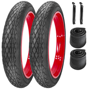 SIMEIQI front view of two tires showing packaging and included tubes for convenience
