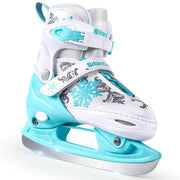 Sitanflex front view blue skates showing snowflake design and stable fit