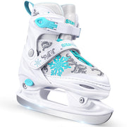 Sitanflex snowflake skates front view showing white boot and pattern for confident first steps