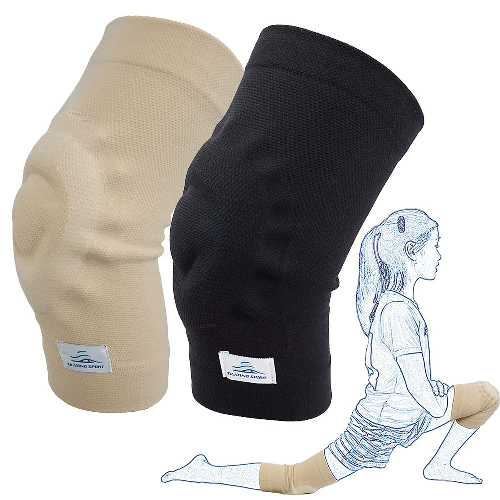 SKATINGSPIRIT front view of beige knee pads showing shape and slim profile for easy movement