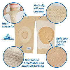 SKATINGSPIRIT knee pad on dancer kneeling to show flexibility and floor protection