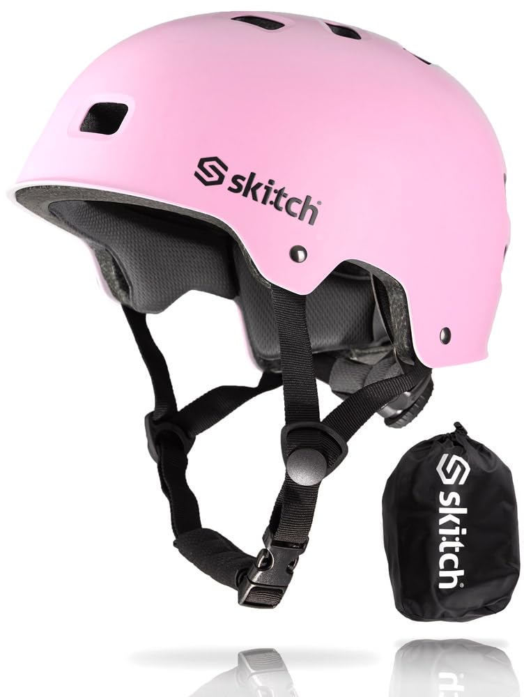 SKITCH rosy pink helmet front view showing secure fit and stylish look for safety