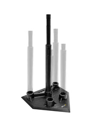 SKLZ front view of batting tee showing five positions and portability benefits