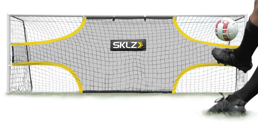 SKLZ front view of Goalshot fitted to a 24x8 goal showing focused target zones