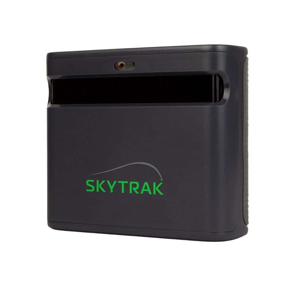 SkyTrak front view showing sensors and compact profile for easy setup