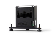 SkyTrak metal case front view showing durable shell and handle for secure transport