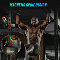 SLEVIO TIMER mounted on steel gym rack using strong built-in magnet benefit secure placement