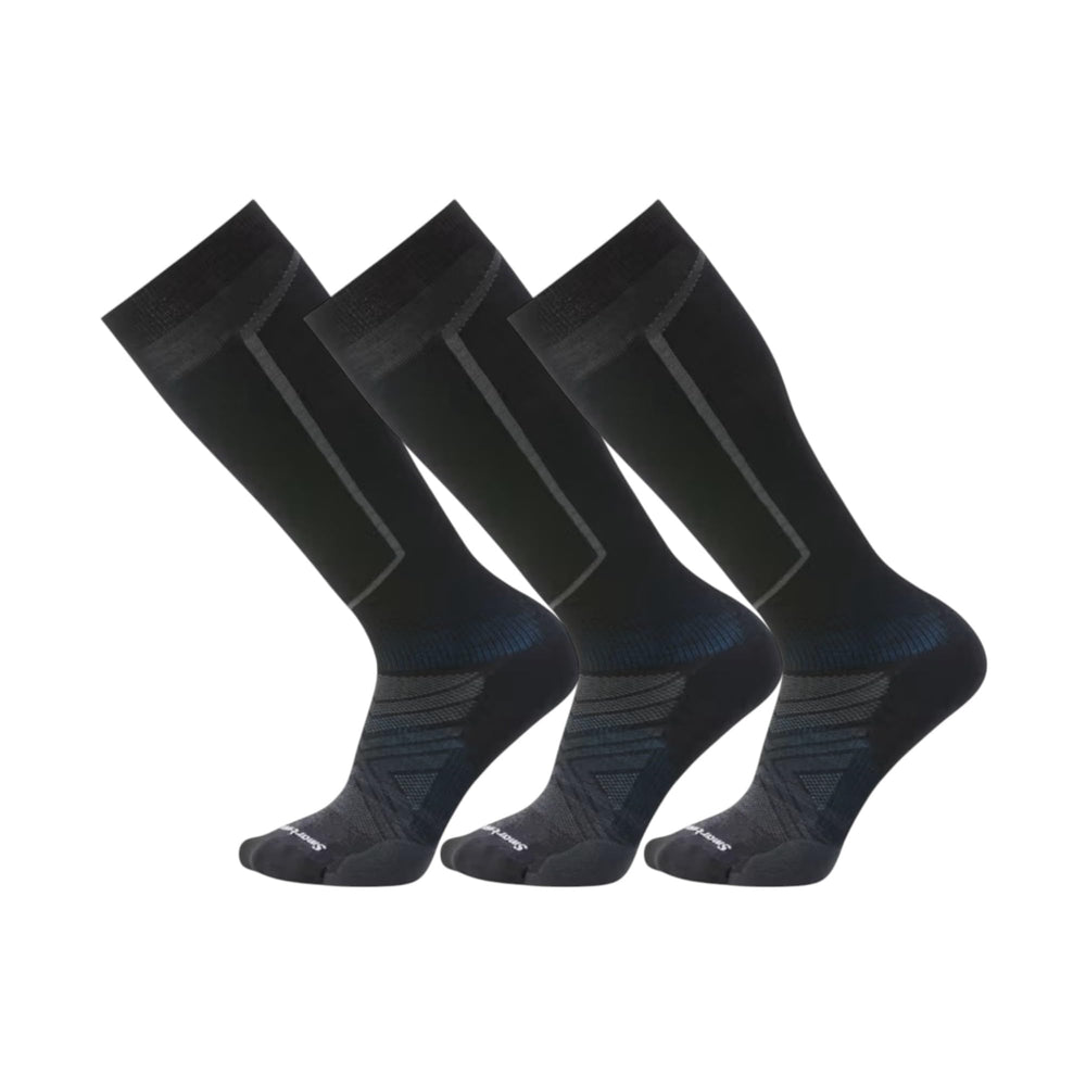 Smartwool sock front packaging showing over-the-calf fit and durable cushioning benefits