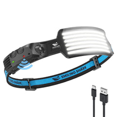 Smiling Shark front view headlamp showing wide-angle beam and hands-free benefit