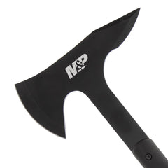 Smith & Wesson axe in sheath attached to backpack for fast access and safe carry