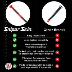 SNIPER SKIN installed on wood bat demonstrating seamless, low-bulk fit