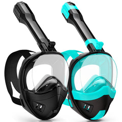 Snorklix front view full-face mask showing clear lens and comfort fit benefit