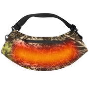 SNOW DEER front view of heated hand muff showing zipper pockets and exterior benefit warmth and storage