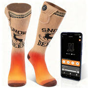 SNOW DEER front view of heated socks showing full length and fit benefit warmth
