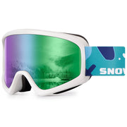 SNOWER front view of kids goggles showing full lens and strap, clear visibility benefit