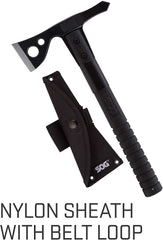 SOG FastHawk in nylon sheath showing secure carry and belt attachment