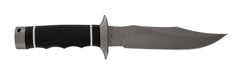 SOG Tech Bowie blade closeup highlighting AUS-8 edge and TiNi coating benefit