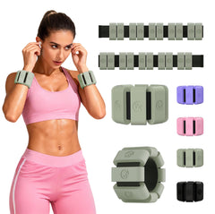 Sonkoloro front view of matcha wrist and ankle weights showing design and fit benefits