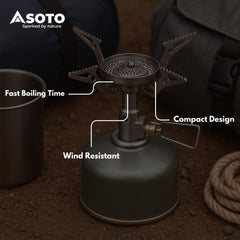 SOTO Amicus with pot on stove boiling water quickly for campsite meals