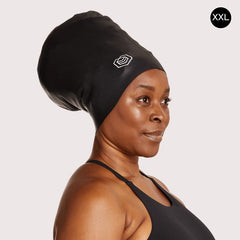 Swimmer wearing SOUL CAP with dreadlocks securely contained and protected