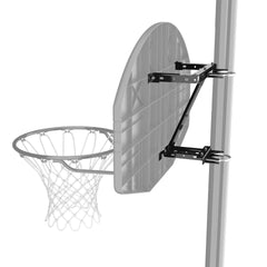 Spalding bracket mounted on 3.5-inch pole demonstrating secure outdoor fit