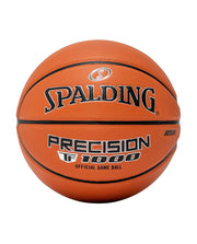 Spalding ball front view showing logo and official 29.5 inch sizing for accurate play