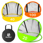 SPARKFLY front view of three-target net showing scoring and frame for quick practice