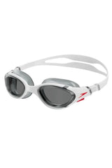 Speedo Biofuse 2.0 front view showing white frame and smoked lenses for clear vision