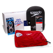 Speedo front box showing all bundle contents and collector card benefit