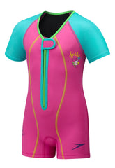 Speedo front view of printed knee-length boardshort showing secure zip closure and style benefit