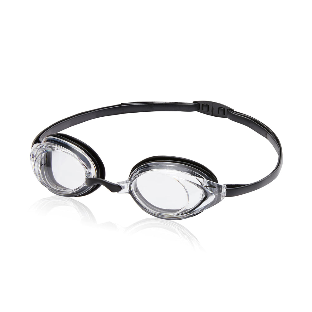 Speedo Vanquisher 2.0 front view showing panoramic lenses and performance fit